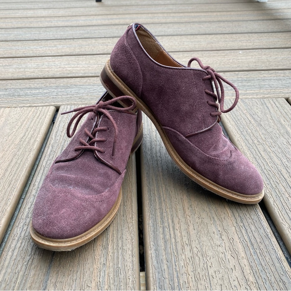 EUC Tommy Hilfiger leather Suede Oxford Shoes burgundy, maroon wms sz 7.5